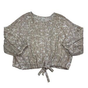 Vintage Havana Neutral Animal Print Long Sleeve Tie Waist Top Women's Size Large